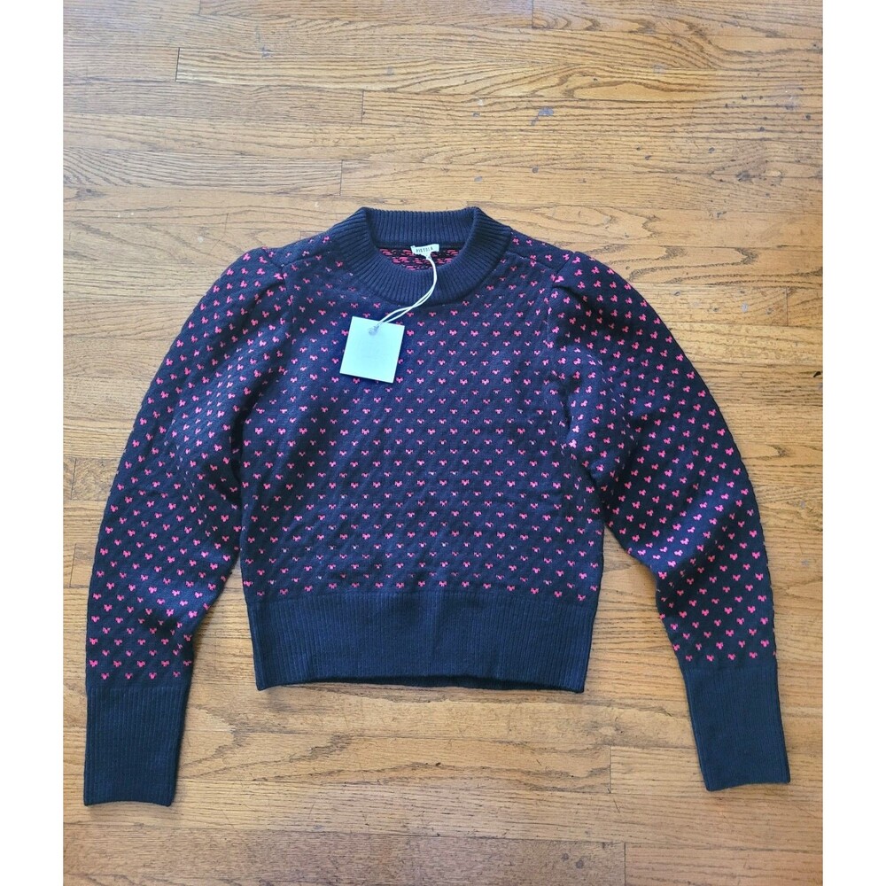 Pistola Coco Puff Sleeves Black Knit Pullover Sweater Red Heart Motif Medium NWT